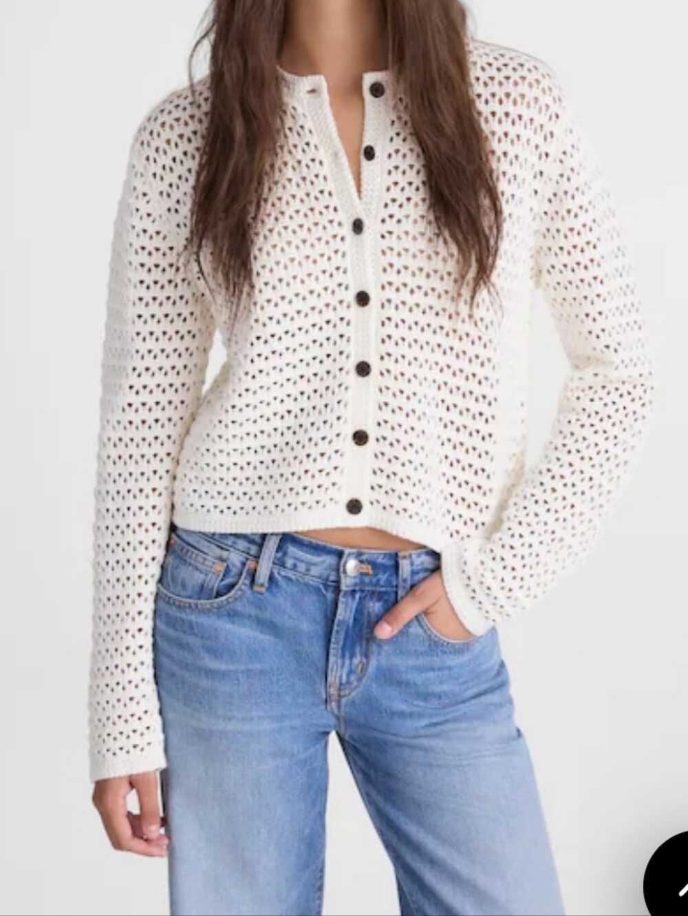 Madewell Open Stich Cream Crochet Button-Front Cardigan Sweater Size S NEW
